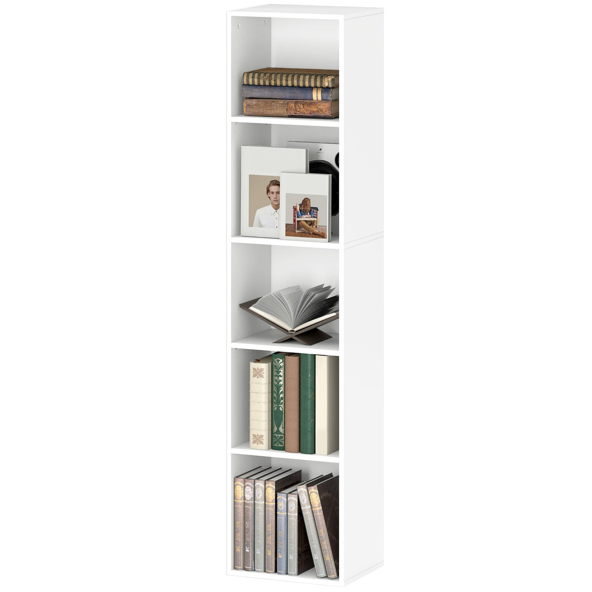 Bookcase, 5 compartments, adjustable shelves, wood, 30 x 24 x 133.5 cm, white