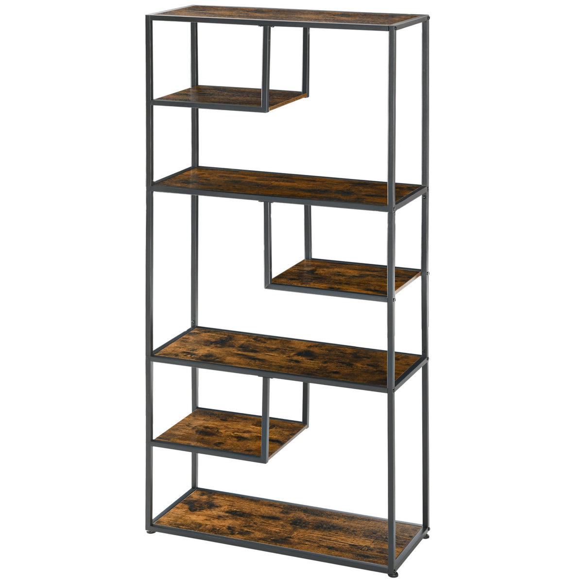 Bookcase Standing Shelf 7 Levels Storage Shelf Kitchen Shelf Industrial Design Tilt Protection Living Room Bedroom Rustic Brown