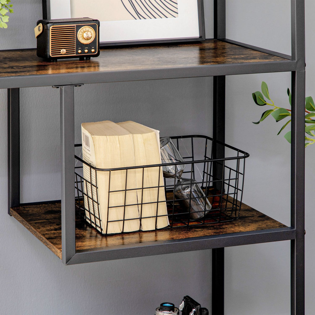 Bookcase Standing Shelf 7 Levels Storage Shelf Kitchen Shelf Industrial Design Tilt Protection Living Room Bedroom Rustic Brown