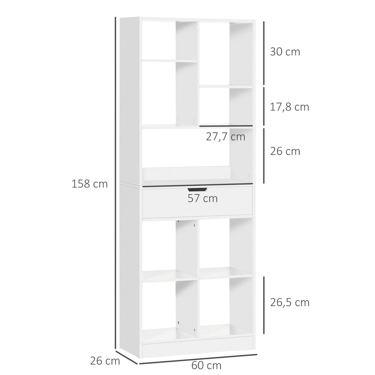 Bookcase With Anti-Tilt Protection Standing Shelf, 9 Shelves & 1 Drawer, For Living Room Home Office, White