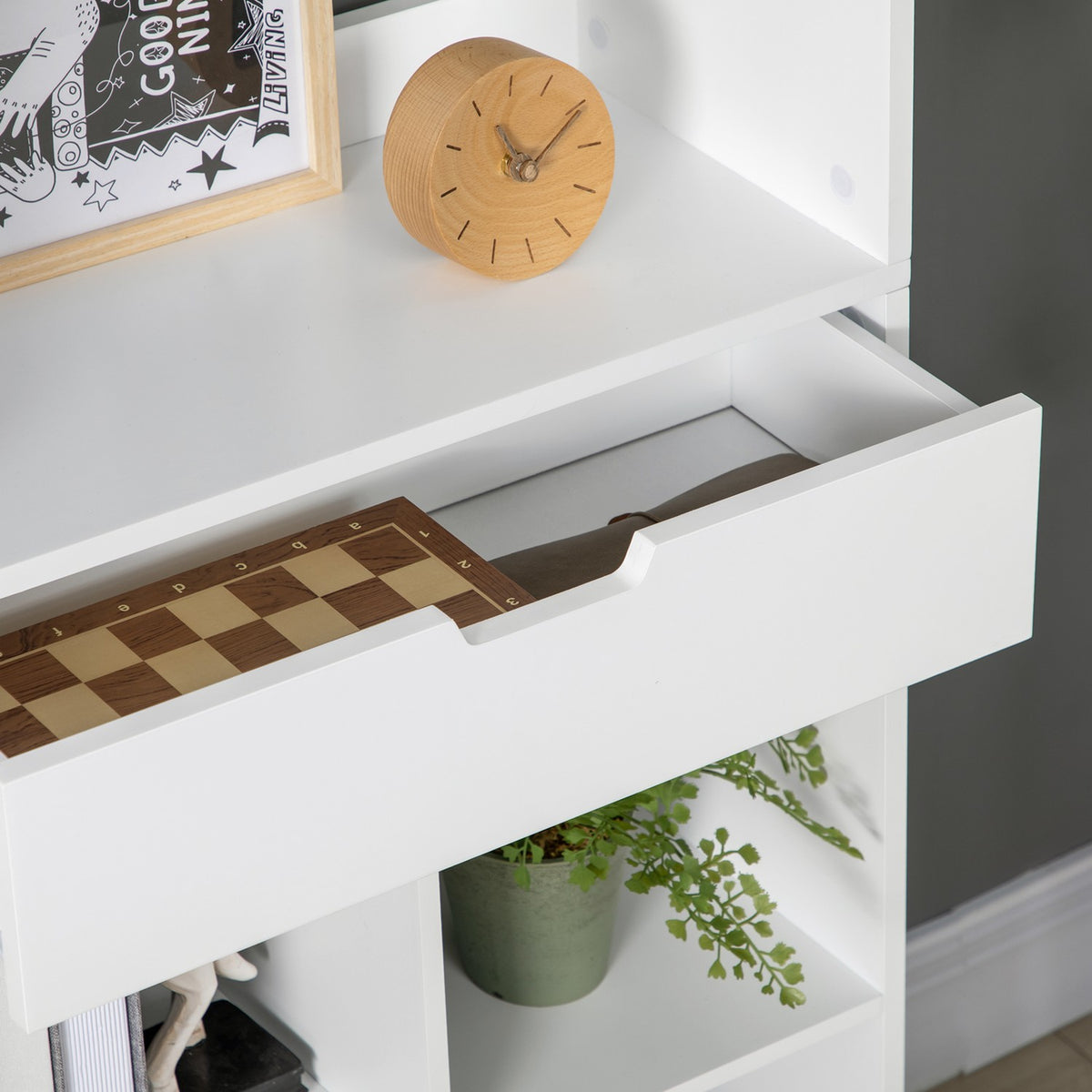 Bookcase With Anti-Tilt Protection Standing Shelf, 9 Shelves & 1 Drawer, For Living Room Home Office, White