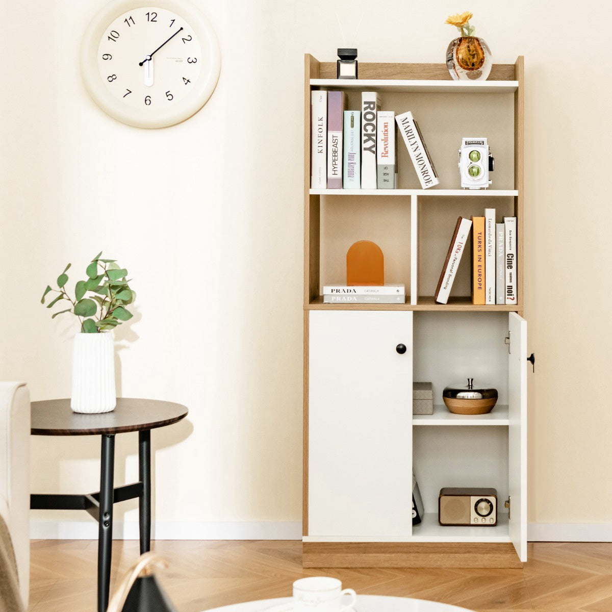 Bookcase With Double-Door Cabinet, 3-Tier, 60x30x140cm