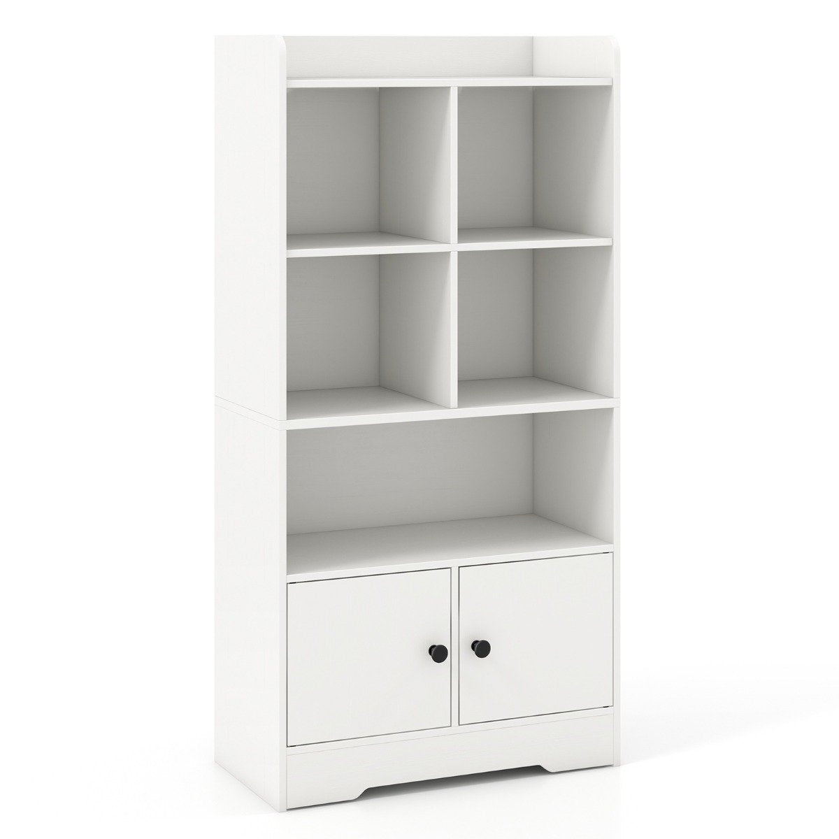 Bookcase with 2 doors and 5 compartments, white wooden bookcase, 60 x 29.5 x 120 cm