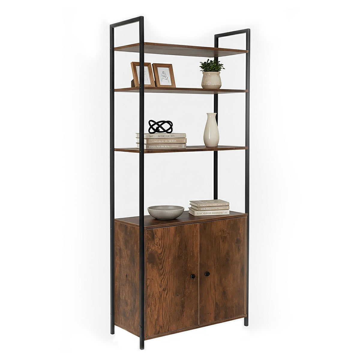 Bookcase with Storage, Adjustable Shelves, 4-Tier