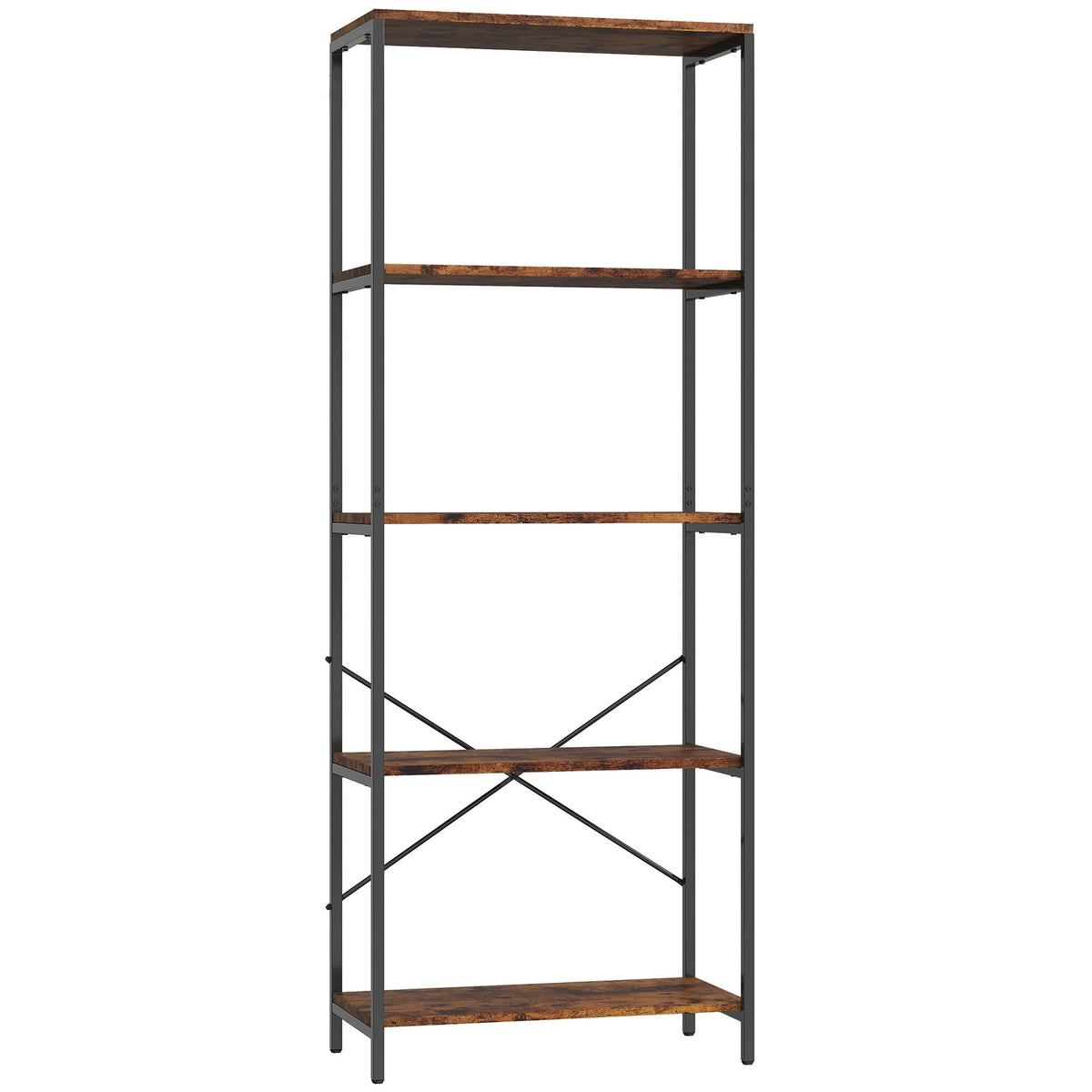 Bookshelf, 5-Tier, Metal Frame, Melamine, Brown