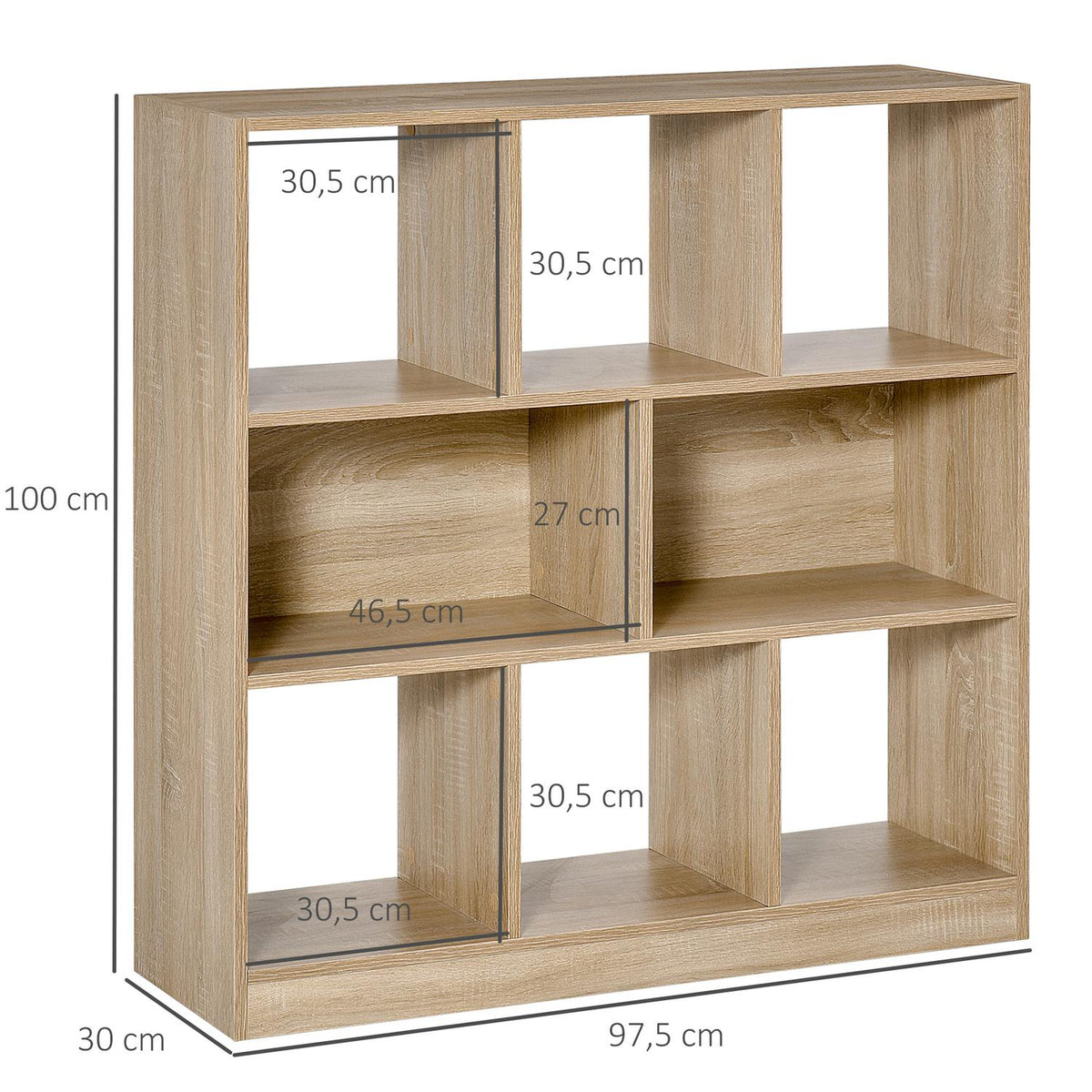 Bookshelf Natural 3-Tier Storage Shelf, Office Shelf, Display Shelf For Home Office/Living Room, 97.5X30X100Cm