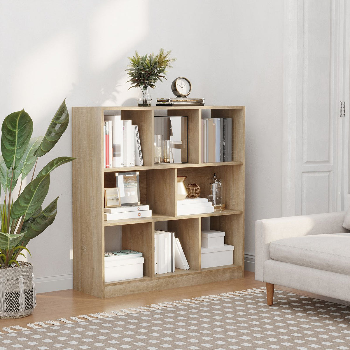 Bookshelf Natural 3-Tier Storage Shelf, Office Shelf, Display Shelf For Home Office/Living Room, 97.5X30X100Cm
