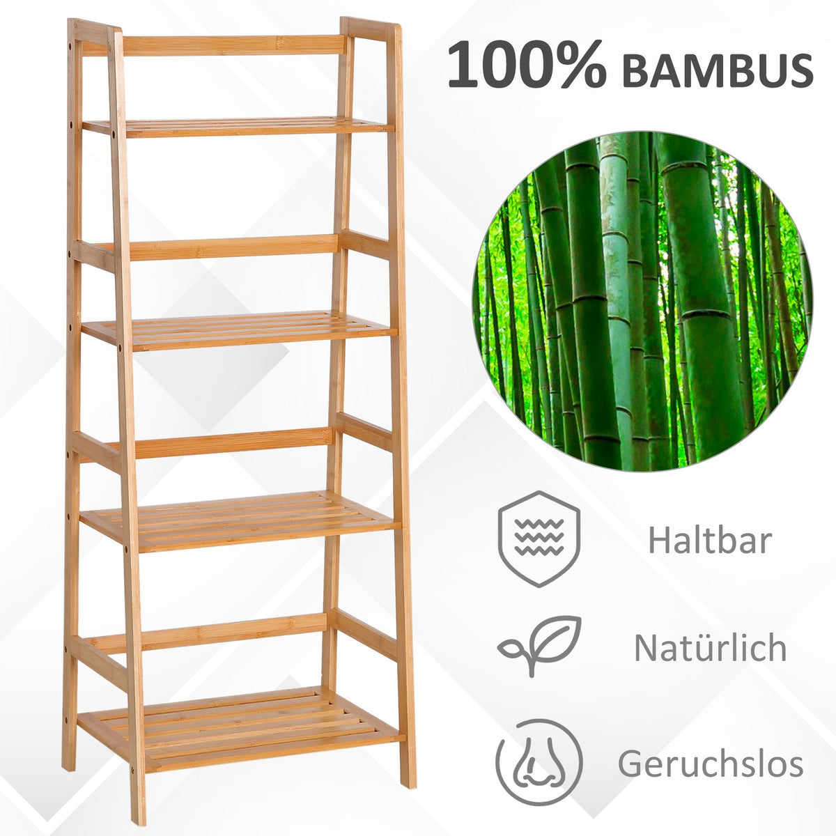 Bookshelf standing shelf with 4 levels storage shelf made of bamboo office shelf for living room, bedroom, office, natural |