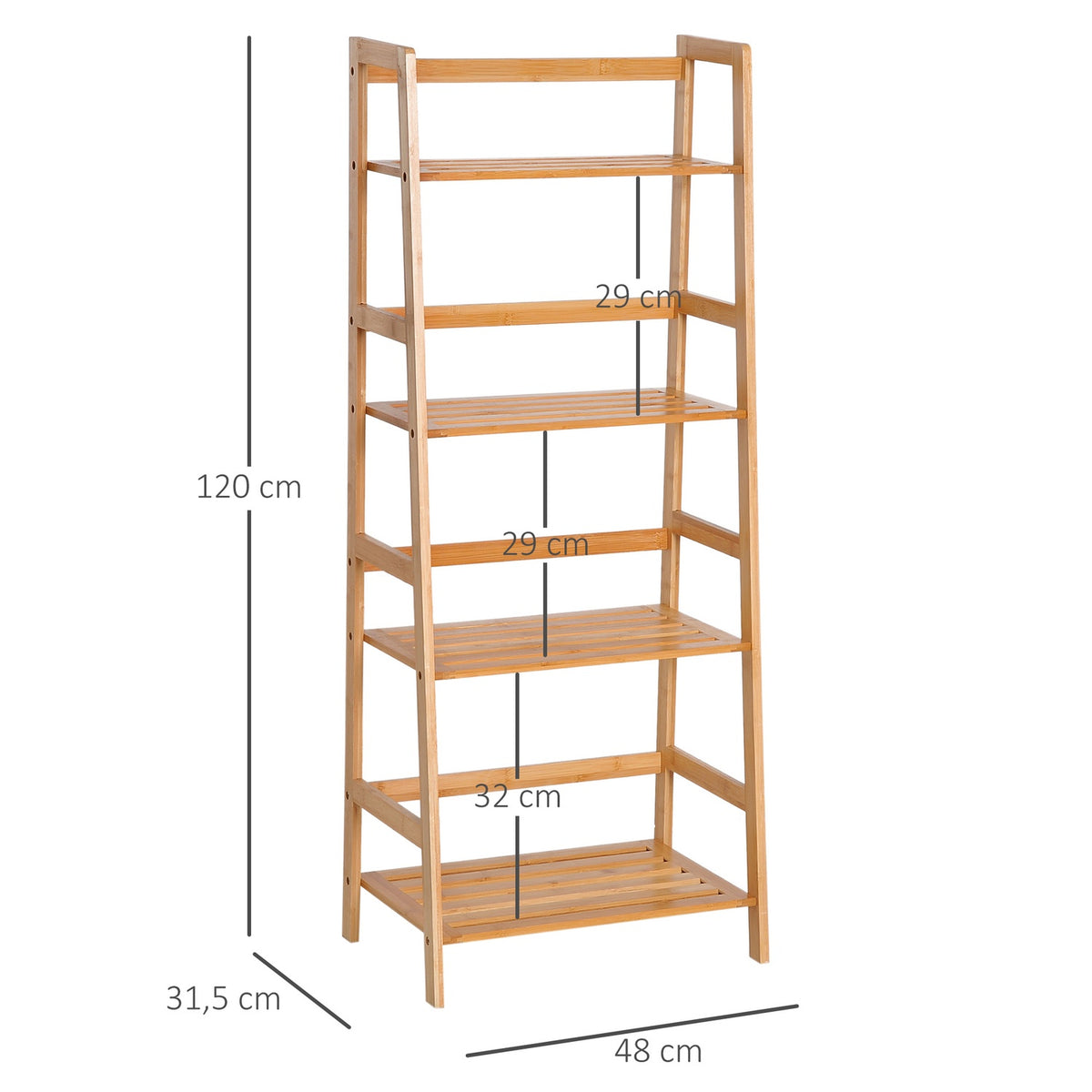 Bookshelf standing shelf with 4 levels storage shelf made of bamboo office shelf for living room, bedroom, office, natural |