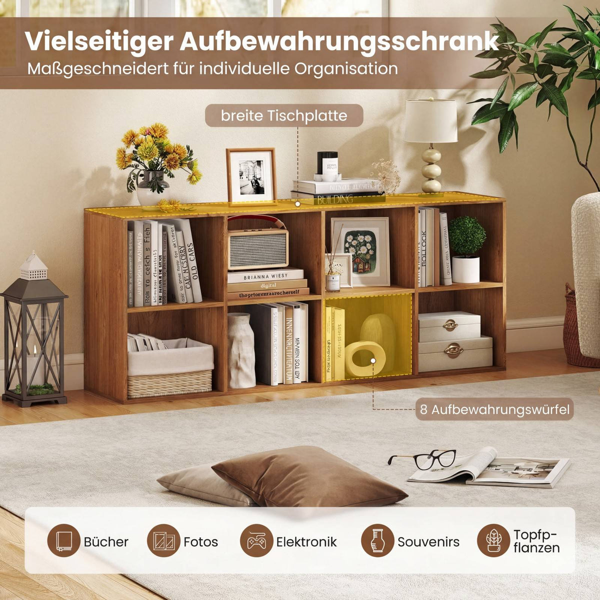 Bookshelf with 8 Compartments, Freestanding Storage Unit