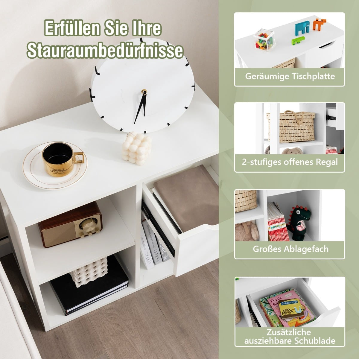 Bookshelf with Drawer and 3 Shelves, White, 60x30x53 cm