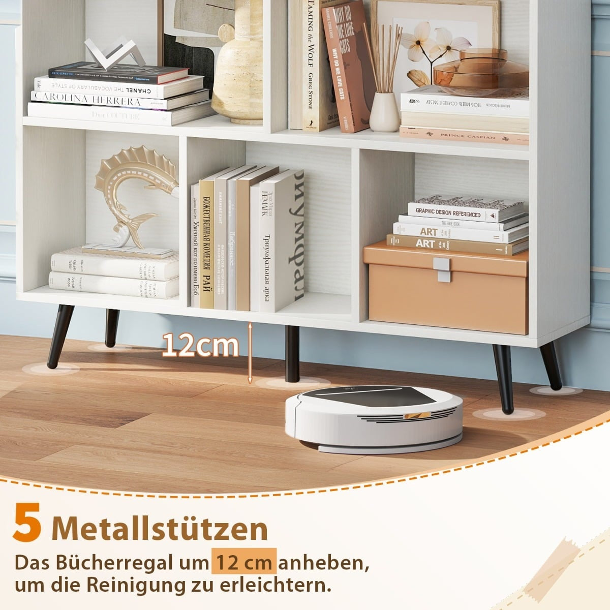 Bookshelf with Shelves, 3-Tier, Wood Legs, 100 cm