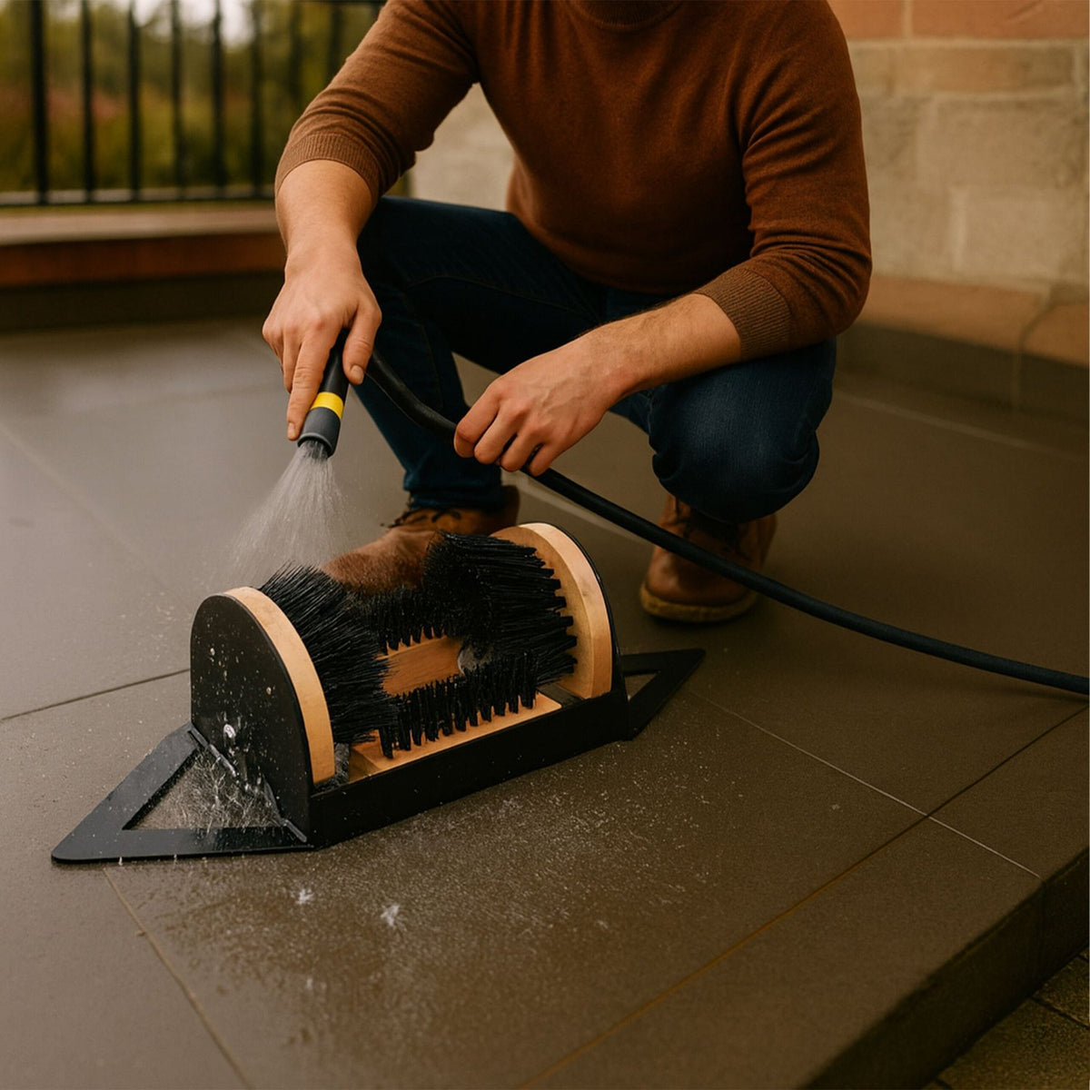 Boot Cleaner with Surround Brushes and Footrest