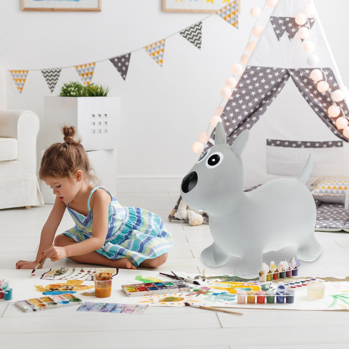 Bouncing animal dog gray