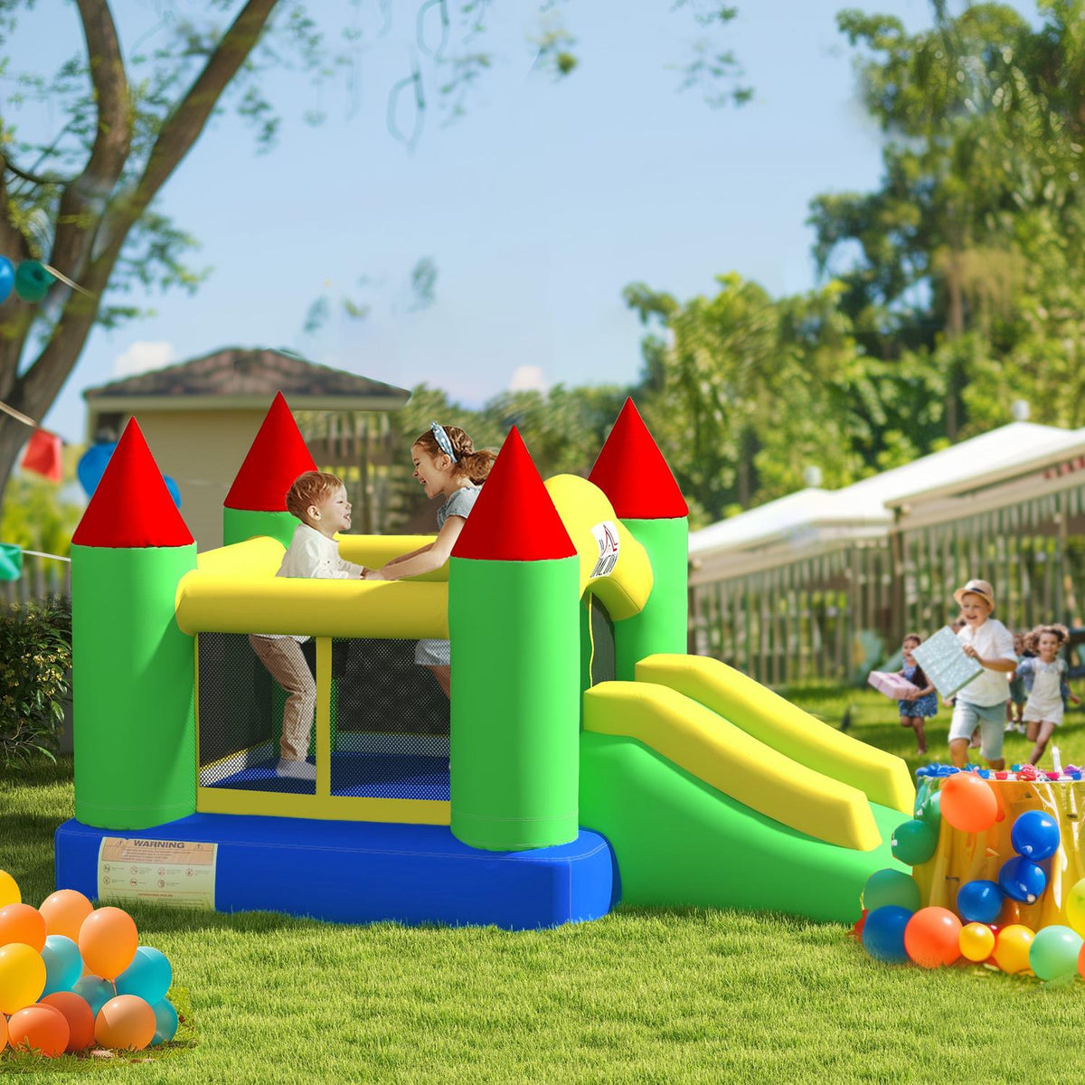 Bouncy Castle Inflatable Blower Children'S Bouncy Castle Play Castle Slide Trampoline Safety Net 3-10 Years Oxford 300X180X160Cm