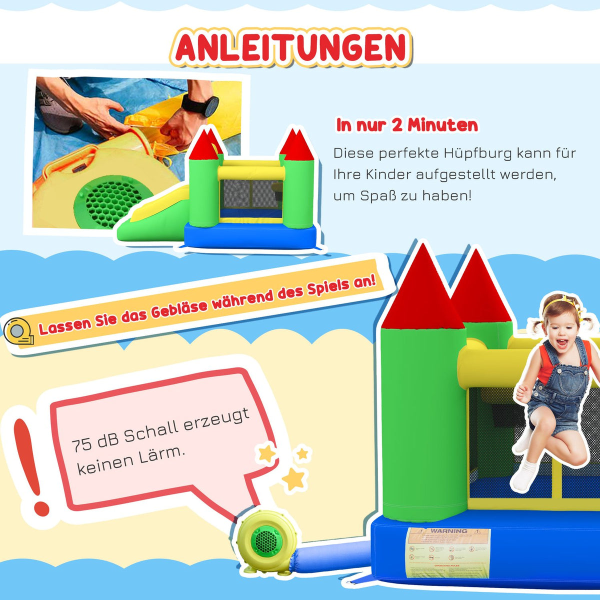 Bouncy Castle Inflatable Blower Children'S Bouncy Castle Play Castle Slide Trampoline Safety Net 3-10 Years Oxford 300X180X160Cm