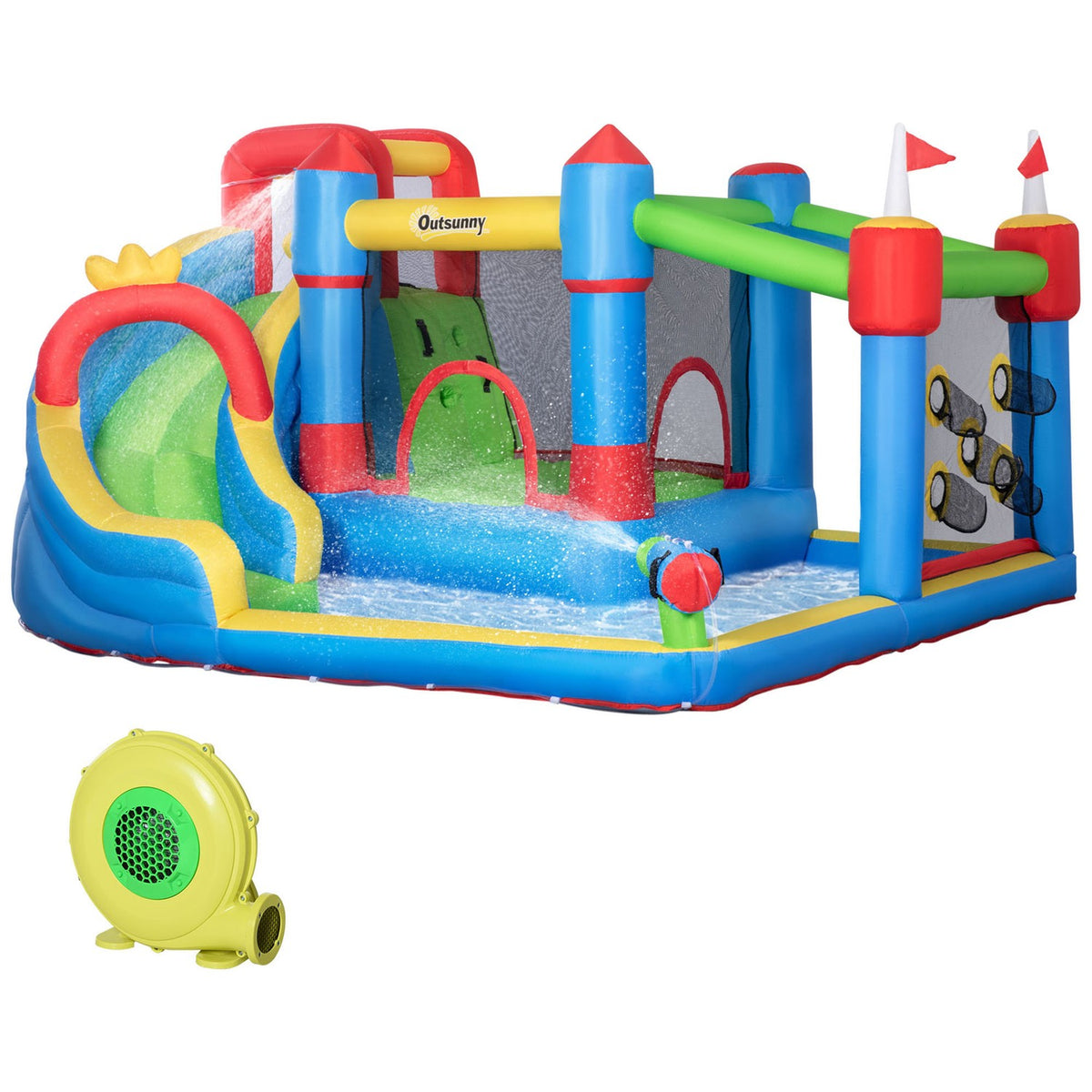 Bouncy Castle, Water Park, Inflatable With Blower, Water Play Center, Including Water Slide, Trampoline, For Children From 3 Years, 390 X 300 X 197 Cm