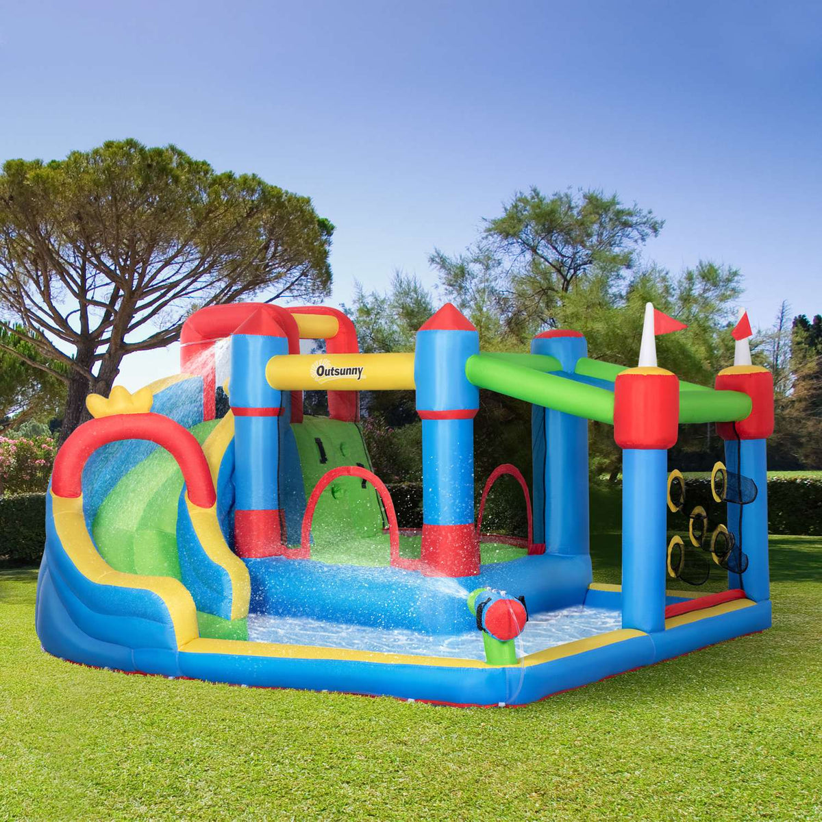 Bouncy Castle, Water Park, Inflatable With Blower, Water Play Center, Including Water Slide, Trampoline, For Children From 3 Years, 390 X 300 X 197 Cm