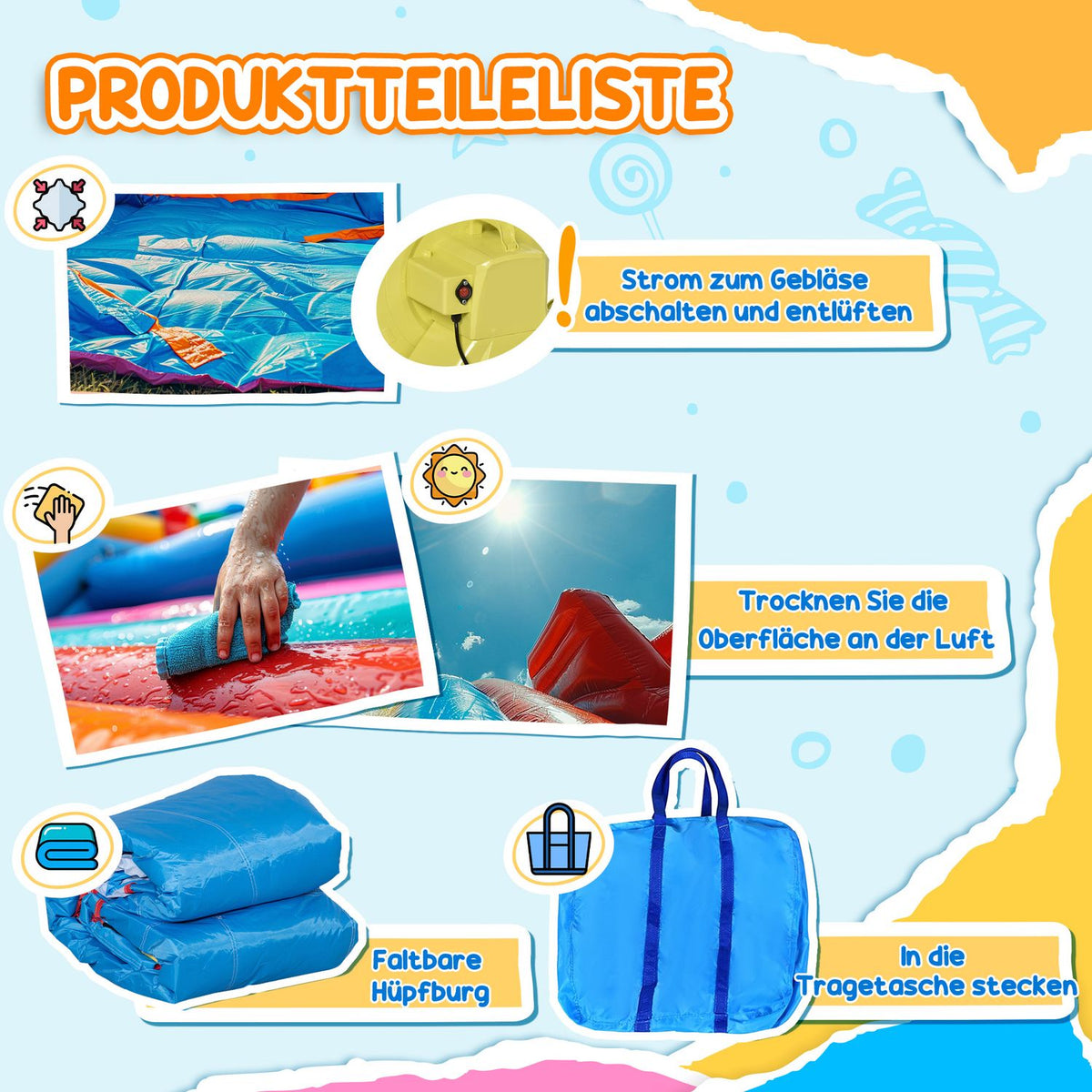 Bouncy Castle, Water Park, Inflatable With Blower, Water Play Center, Including Water Slide, Trampoline, For Children From 3 Years, 390 X 300 X 197 Cm