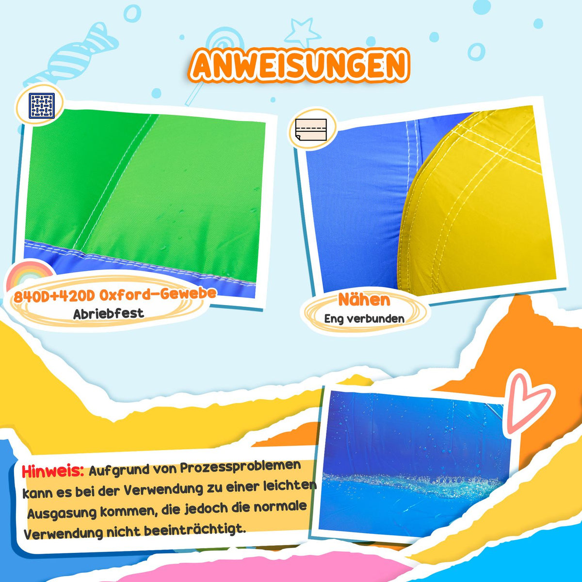 Bouncy Castle, Water Park, Inflatable With Blower, Water Play Center, Including Water Slide, Trampoline, For Children From 3 Years, 390 X 300 X 197 Cm