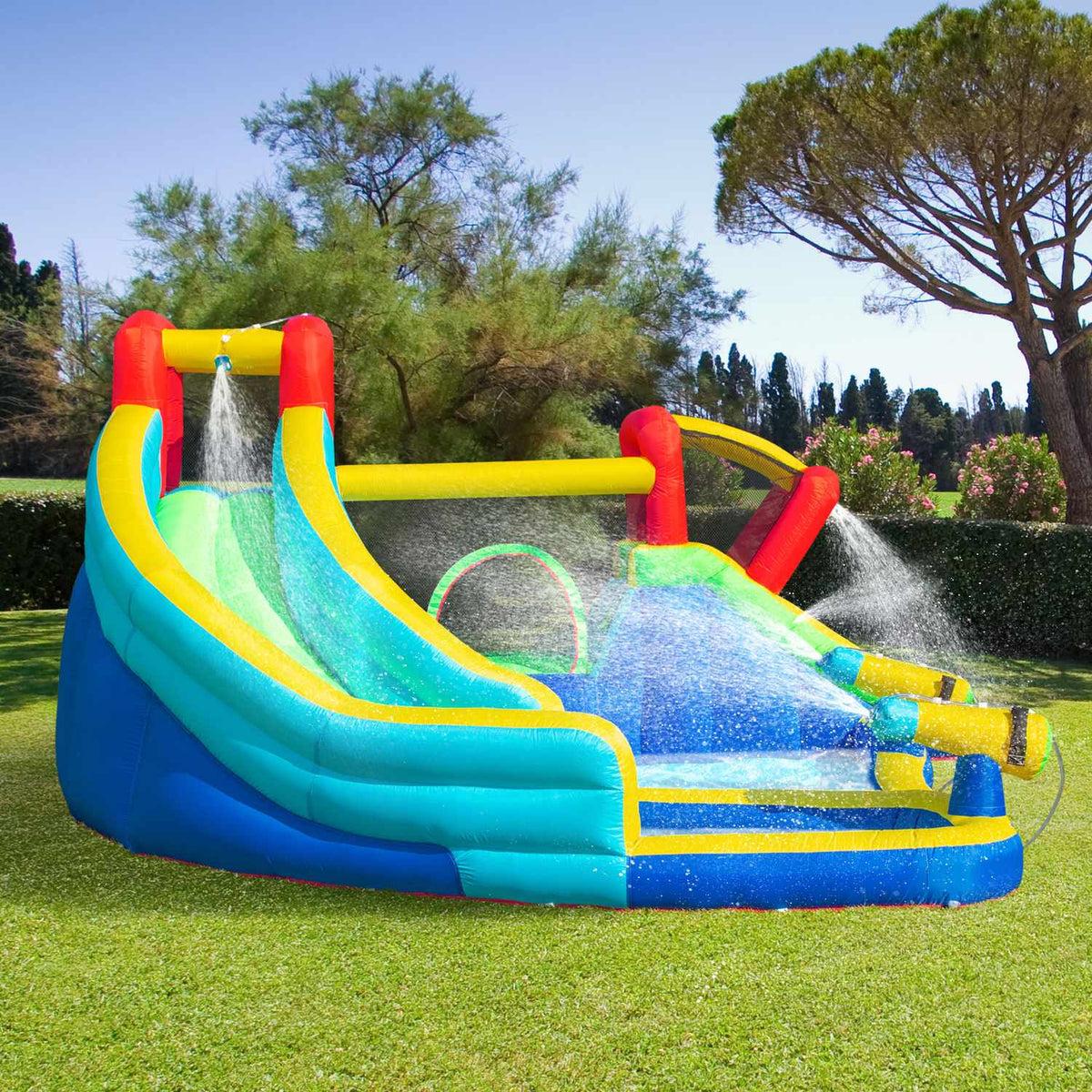Bouncy Castle Water Park With Water Slide With Blower Inflatable Water Play Center With Slide Bouncy Castle For Children Aged 3 To 8 Years