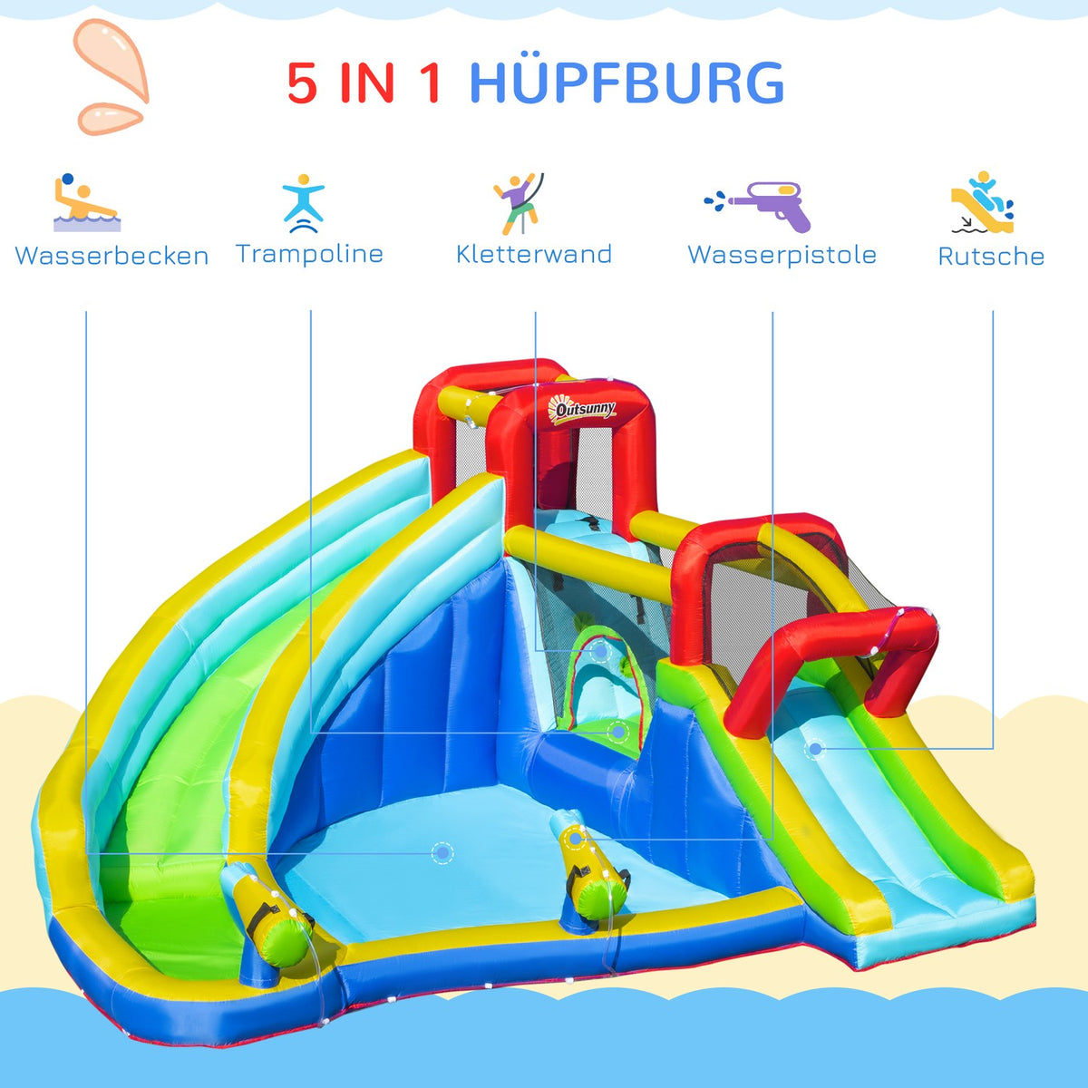 Bouncy Castle Water Park With Water Slide With Blower Inflatable Water Play Center With Slide Bouncy Castle For Children Aged 3 To 8 Years
