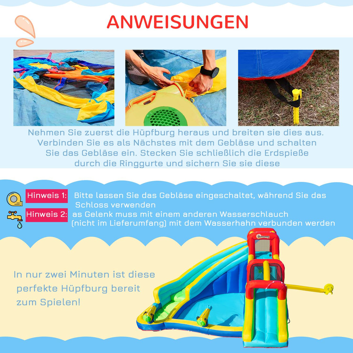 Bouncy Castle Water Park With Water Slide With Blower Inflatable Water Play Center With Slide Bouncy Castle For Children Aged 3 To 8 Years