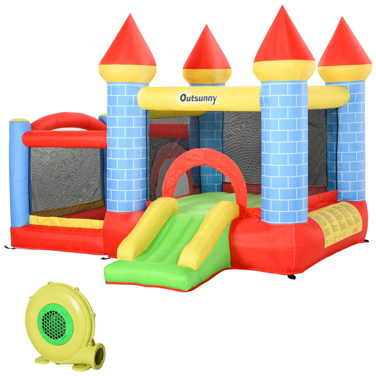 Bouncy Castle With Slide And Pool Inflatable Play Castle For 3 Kids, Oxford & Polyester Fabric, Red+Blue+Green, For 3-8 Years