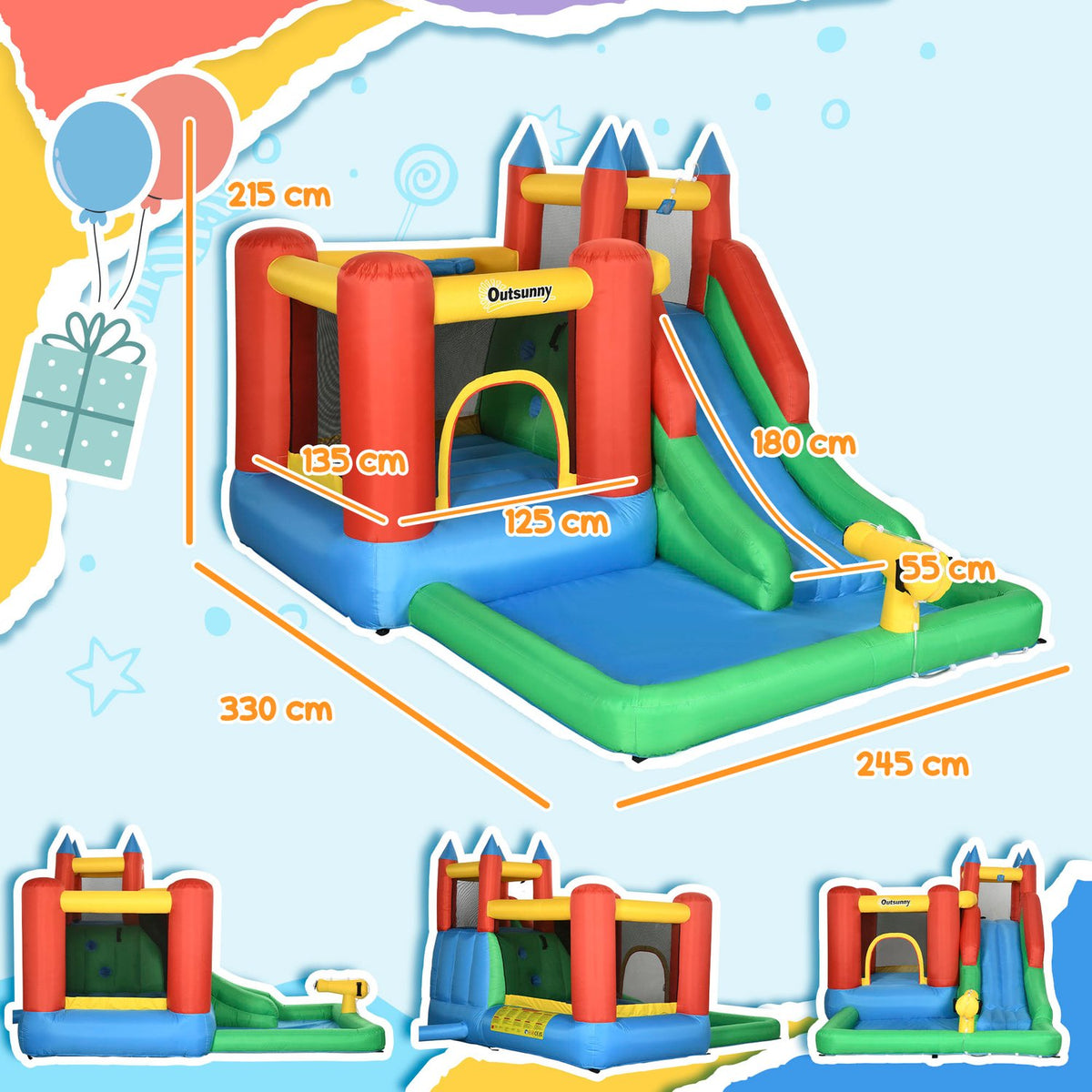 Bouncy Castle With Slide Blower Inflatable Water Slide For 4 Children Garden Xxl Jumping Castle For 3-8 Years 330 X245X215Cm