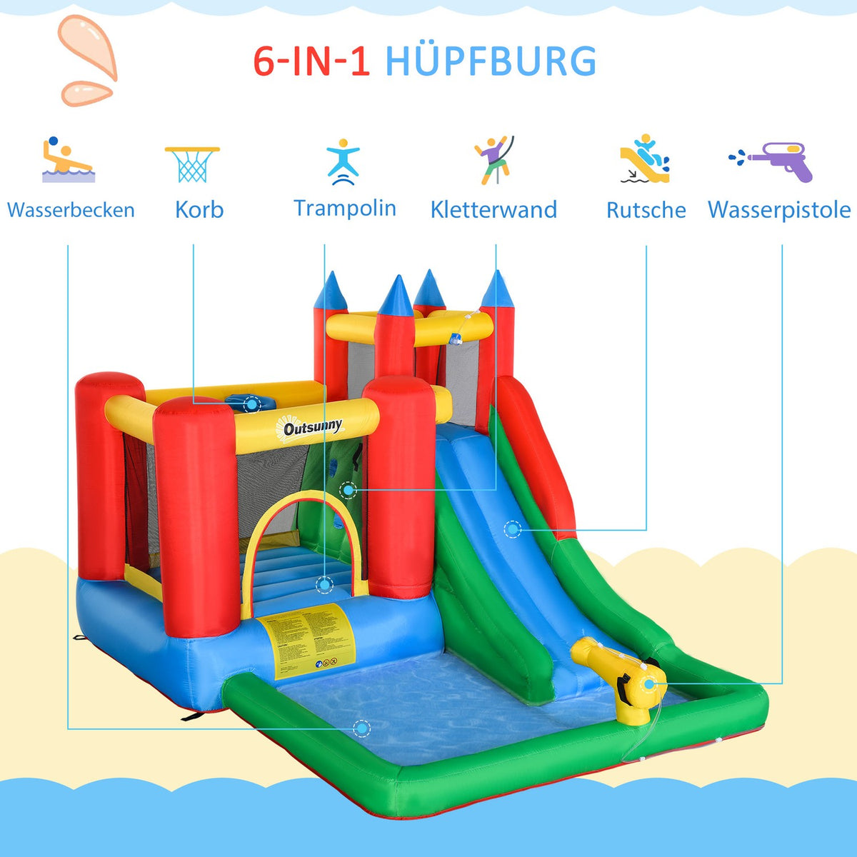 Bouncy Castle With Slide Blower Inflatable Water Slide For 4 Children Garden Xxl Jumping Castle For 3-8 Years 330 X245X215Cm