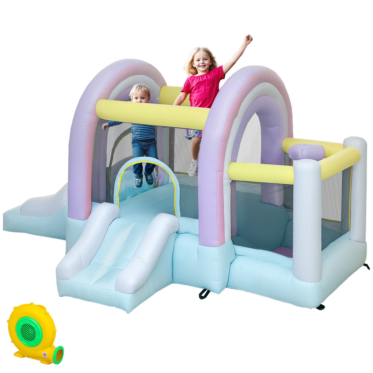 Bouncy Castle with Blower, Slide, Jump, Basketball Hoop Inflatable Jumping Castle with Carry Bag for Indoor Outdoor for Children Ages 3-8, 340 x 220 x 180 cm |