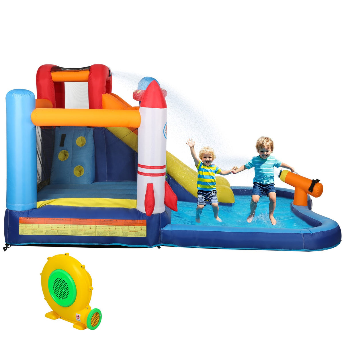 Bouncy Castle with Blower, Slide, Paddling Pool, Climbing Wall, Jump, Water Cannon, Inflatable Jumping Castle with Carry Bag for Indoor Outdoor for Children Ages 3-8, 360 x 250 x 195 cm |