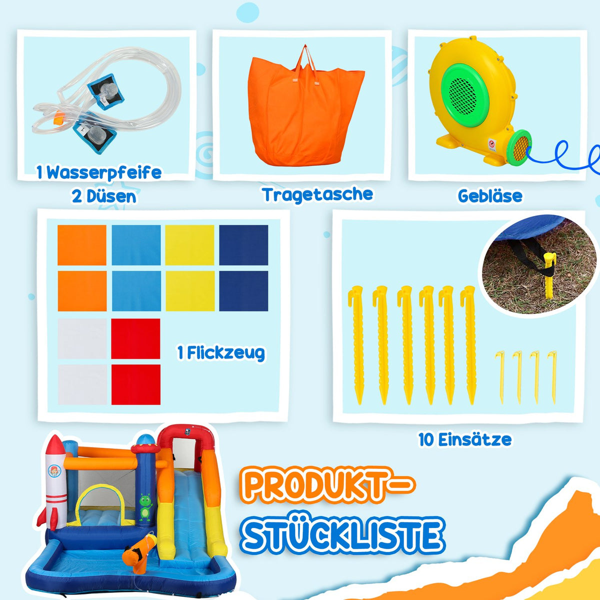 Bouncy Castle with Blower, Slide, Paddling Pool, Climbing Wall, Jump, Water Cannon, Inflatable Jumping Castle with Carry Bag for Indoor Outdoor for Children Ages 3-8, 360 x 250 x 195 cm |