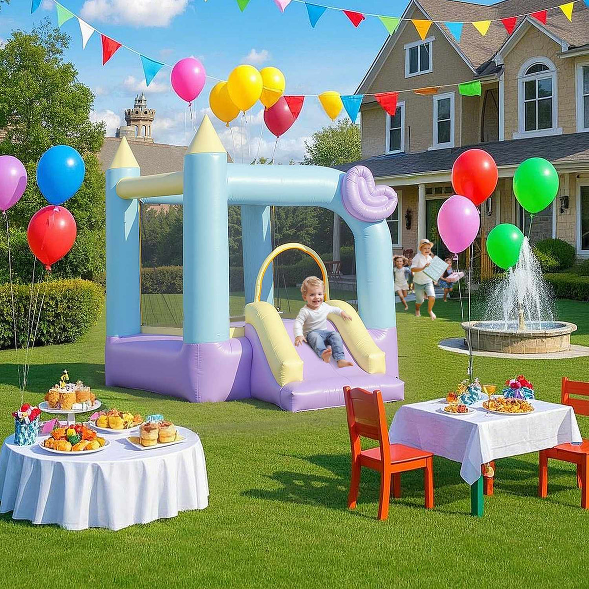 Bouncy castle with blower, slide, jump Inflatable jumping castle with carry bag for outdoor indoor for children aged 3-8 years, 250 x 165 x 200 cm |