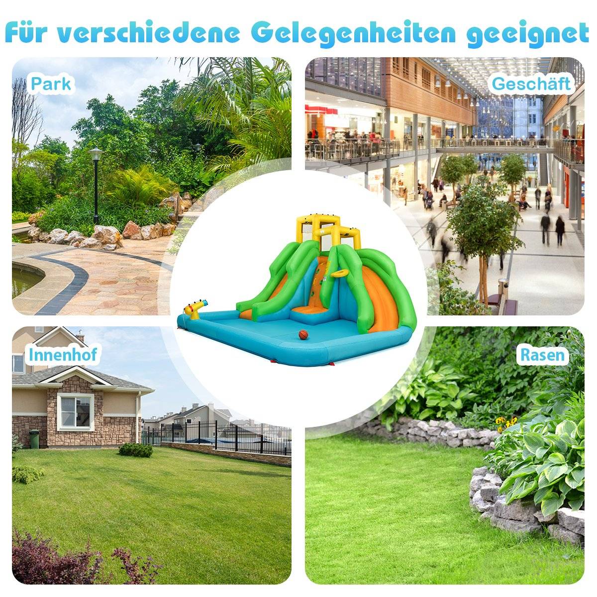 Bouncy castle with blower water park with two slides 400 x 361 x 255 cm (with 480W air blower)