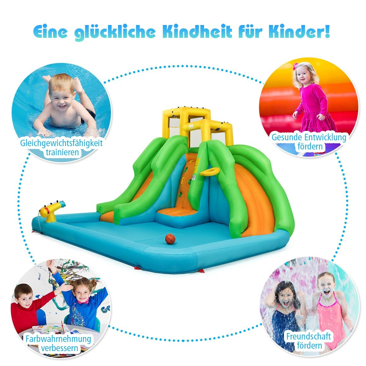 Bouncy castle with blower water park with two slides 400 x 361 x 255 cm (with 480W air blower)