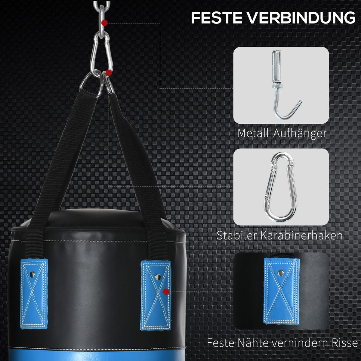Boxing Gloves, Filled, 100 Kg, Ø25 X 120 Cm, Blue