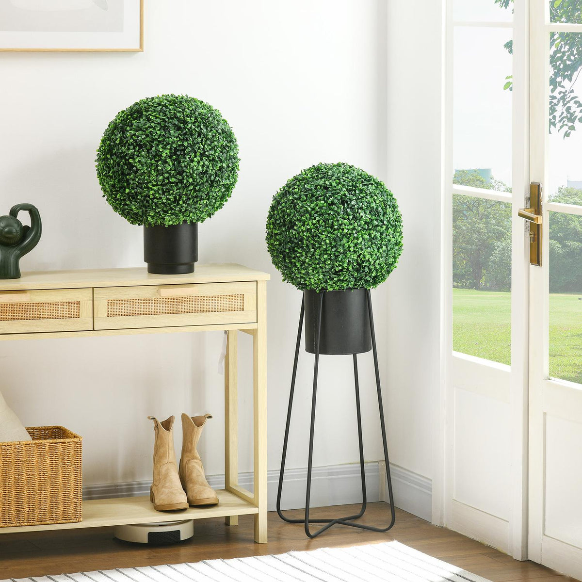 Boxwood ball set of 2 artificial plants with UV protection, for indoor and outdoor use, green