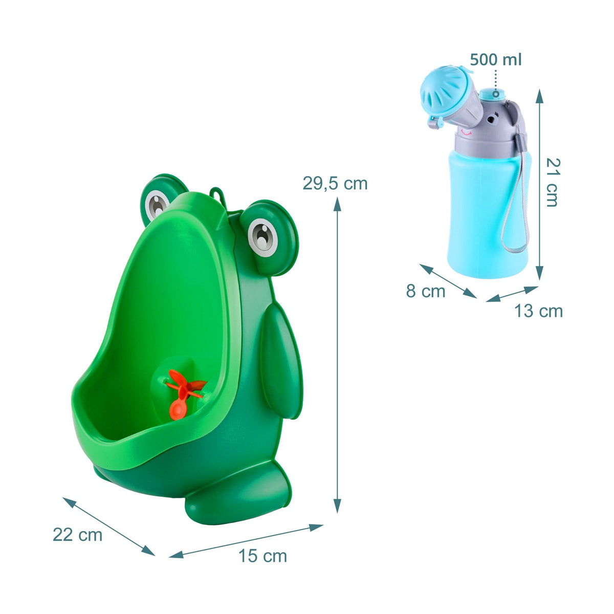 Boys' Frog Urinal Set with Travel Bottle, Green & Blue