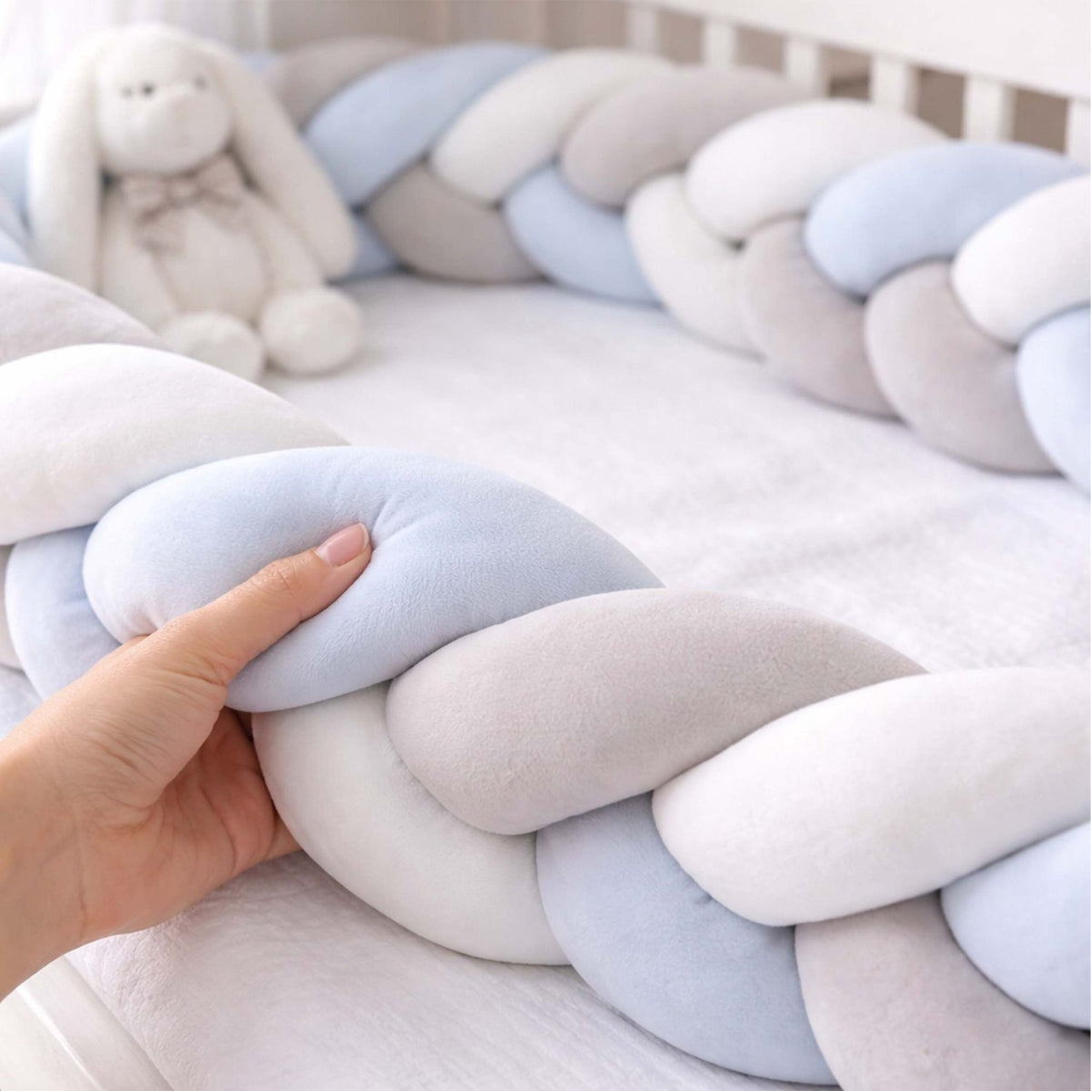 Braided Cot Bumper, 220 cm – Blue-Grey