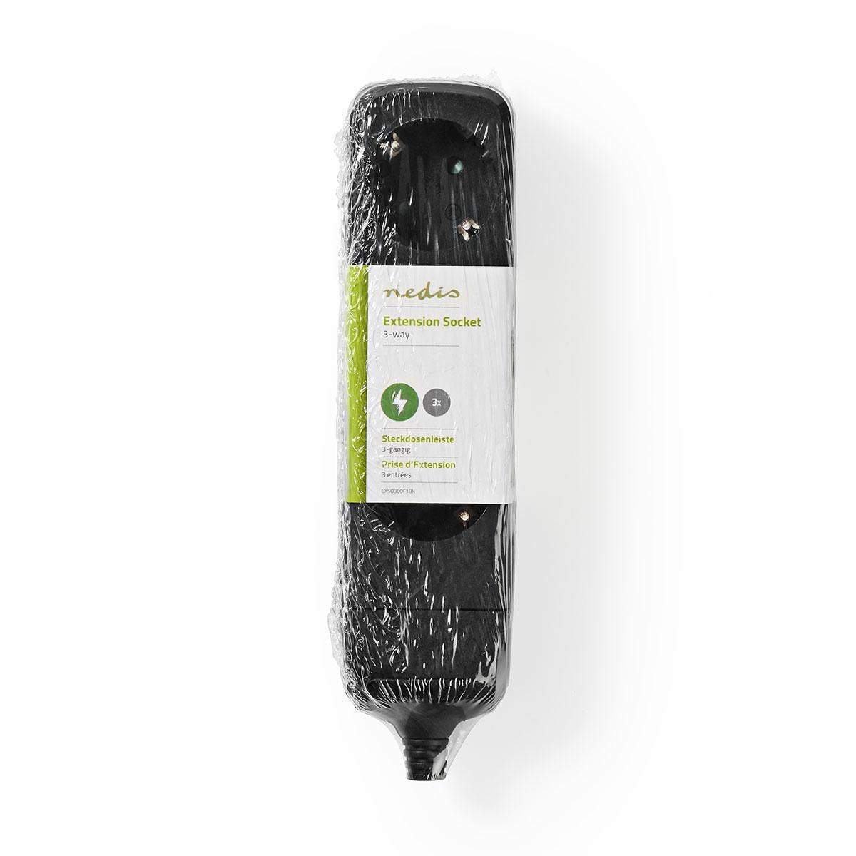 Branch contact | Earthed plug / Type F (CEE 7/7) | 3-way | 3680 W | 16 A| Type of grounding: Side contact | 230 V AC 50/60 Hz | Outlet angle: 45 ° | Without cable | Black