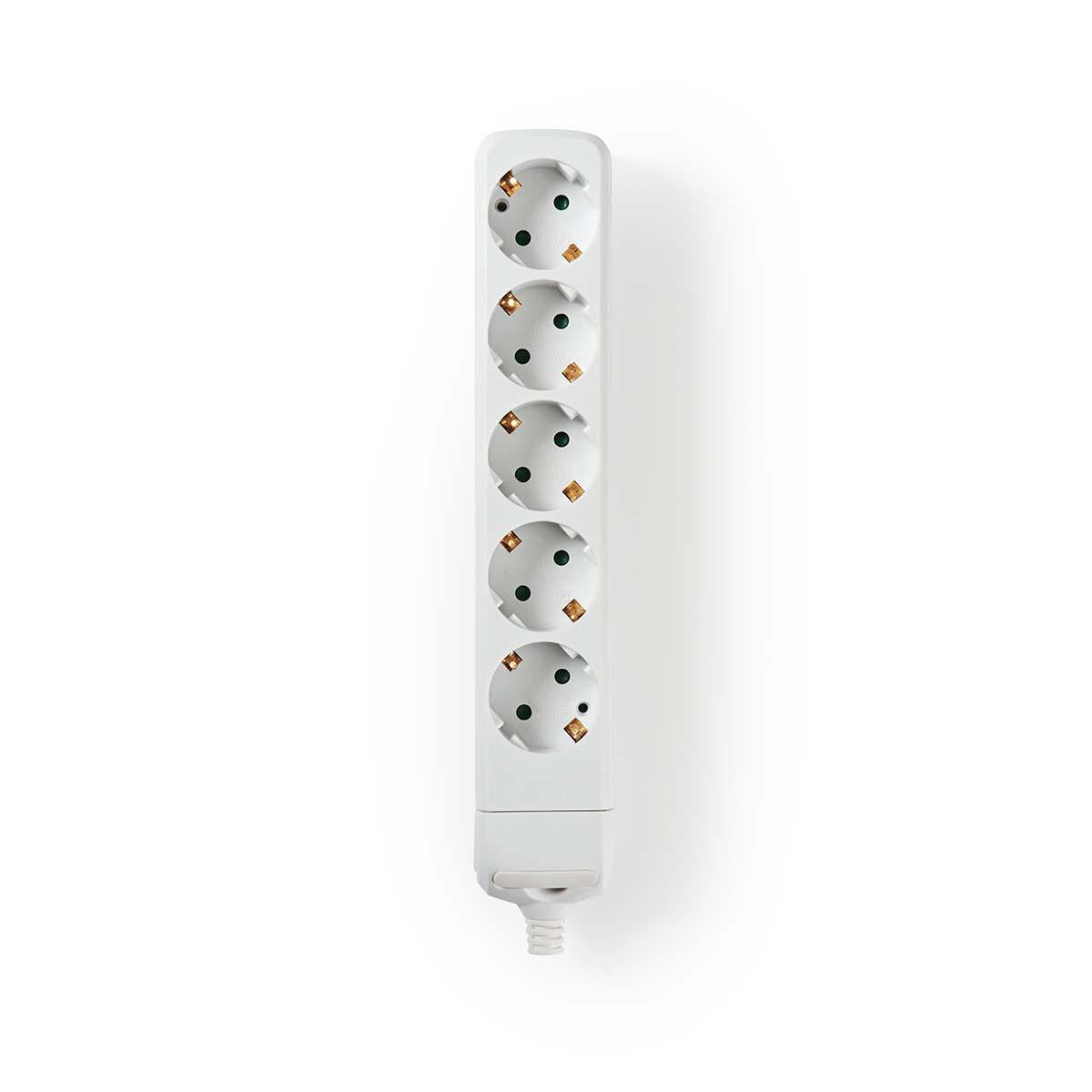 Branch contact | Earthed plug / Type F (CEE 7/7) | 5-way | 3680 W | 16 A| Type of grounding: Side contact | 230 V AC 50/60 Hz | Outlet angle: 45 ° | Without cable | White