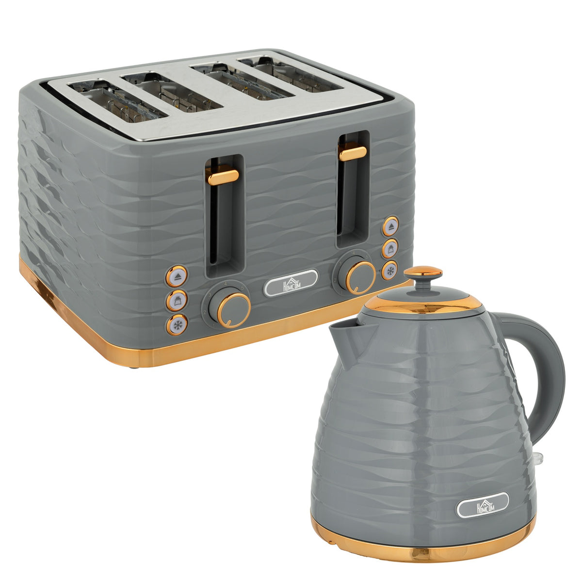 Breakfast set kettle & toaster 1.5L kettle 4 slices toaster 3000 W 7 browning levels defrosting & warming up grey