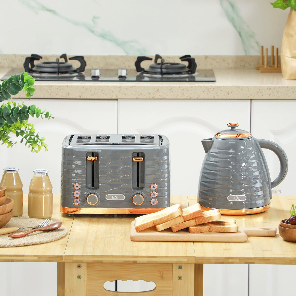 Breakfast set kettle & toaster 1.5L kettle 4 slices toaster 3000 W 7 browning levels defrosting & warming up grey
