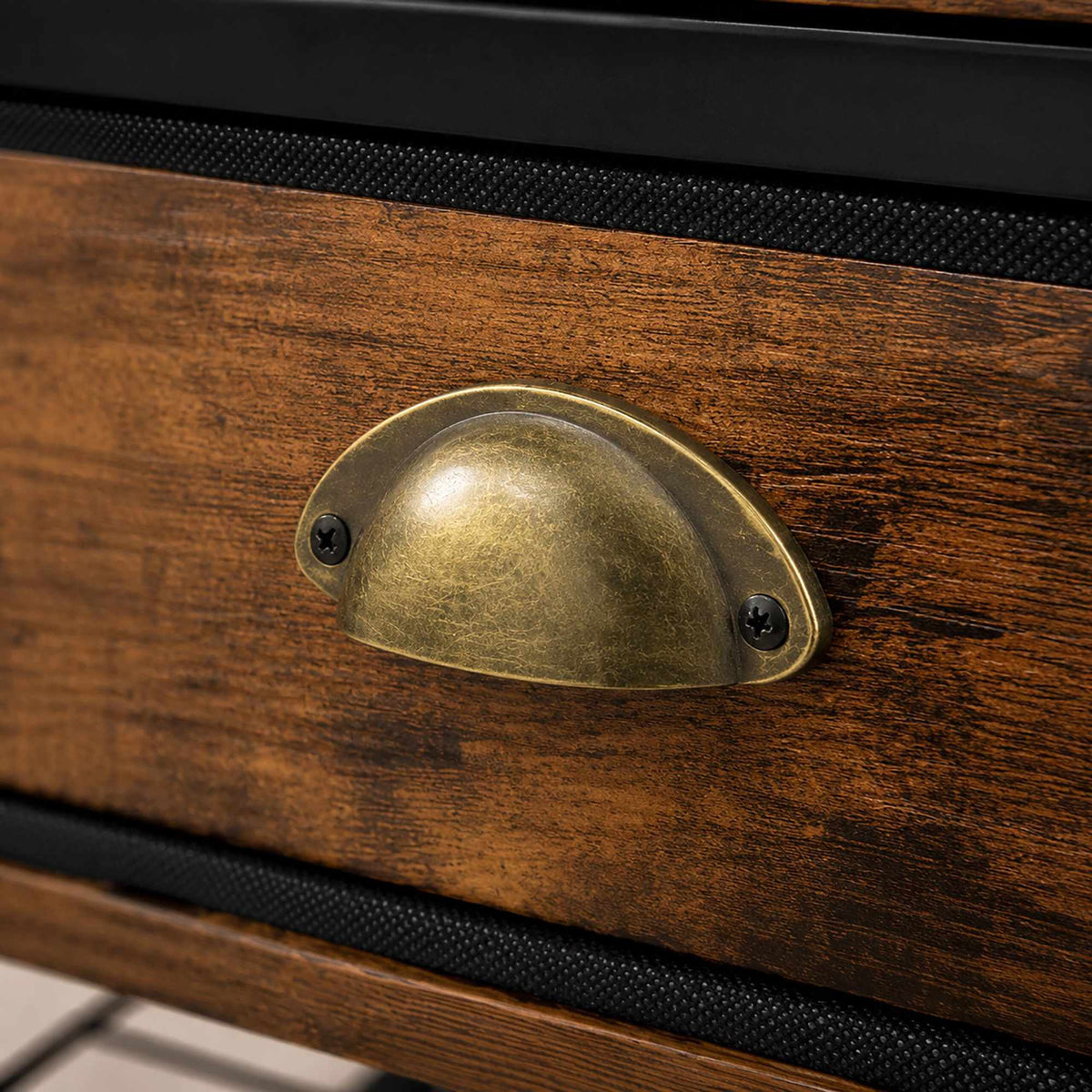 Brown Coat Rack with Hooks, Drawers, and Shoe Shelf