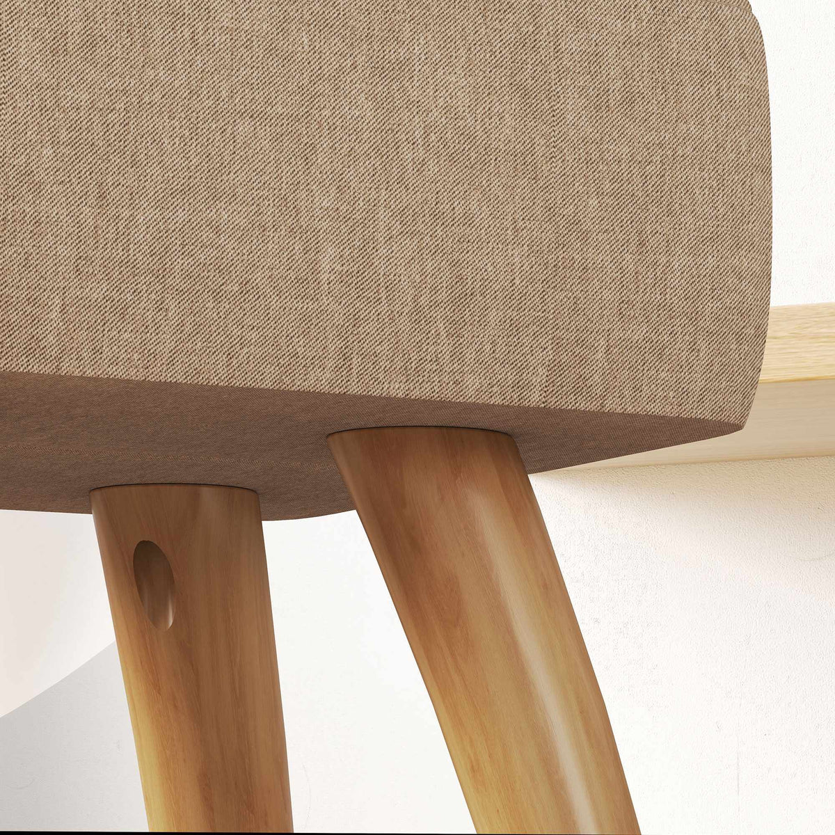 Brown Linen-Look Footstool, Padded, 110 kg Capacity