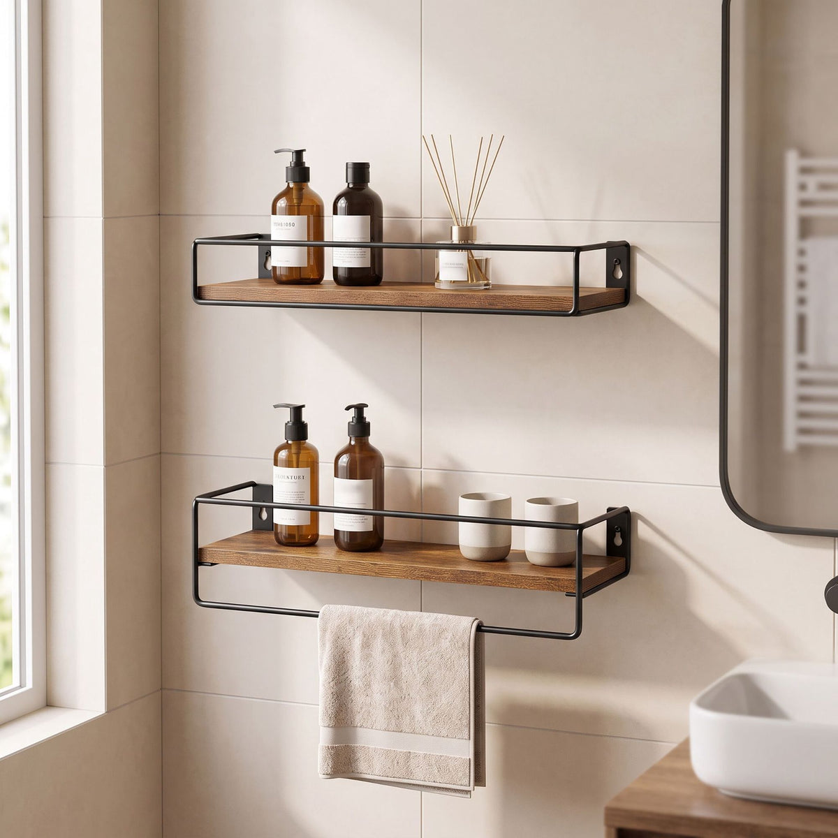 Brown MDF Wall Shelves, Set of 2, 40x15.5 cm