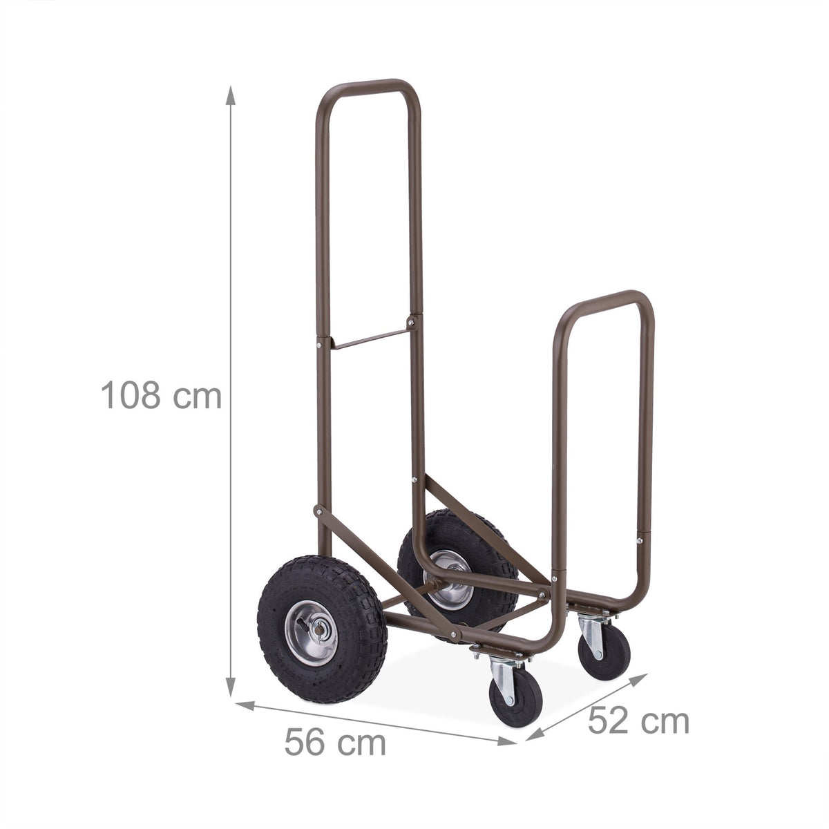 Brown firewood cart with pneumatic tires