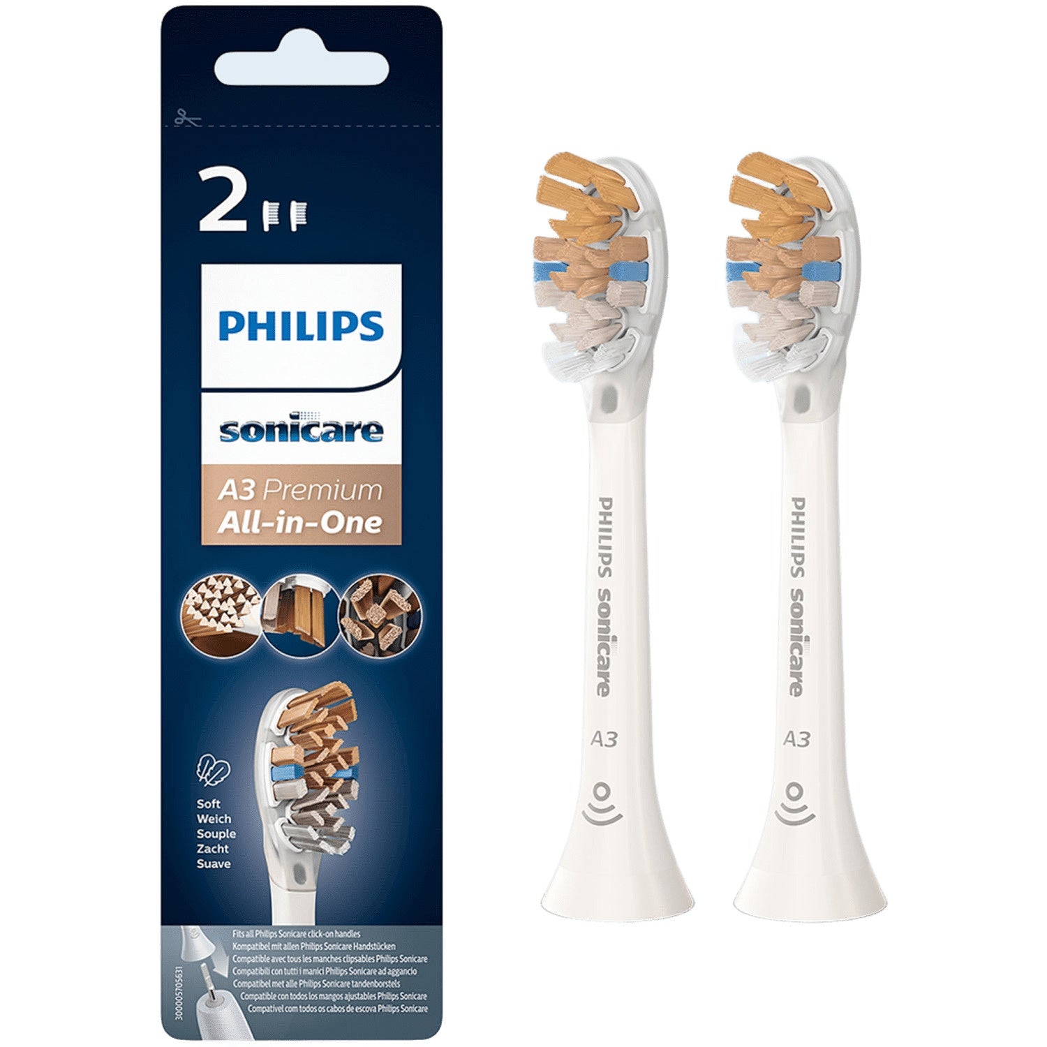Brush head White A3 Premium All-inOne 2 pcs HX9092/10