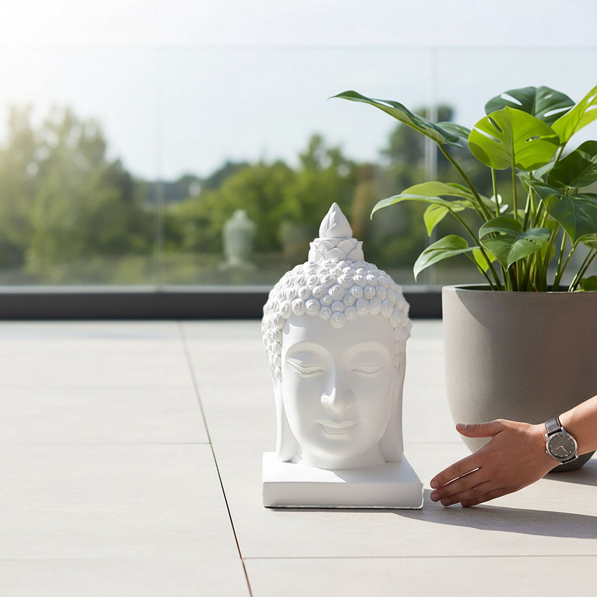 Buddha Head Sculpture, 60cm, Weatherproof Polyresin